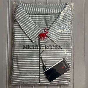 Rouen Short Sleeve Performance Golf Polo Shirt Mens 3XL Gray White Stripes NWT